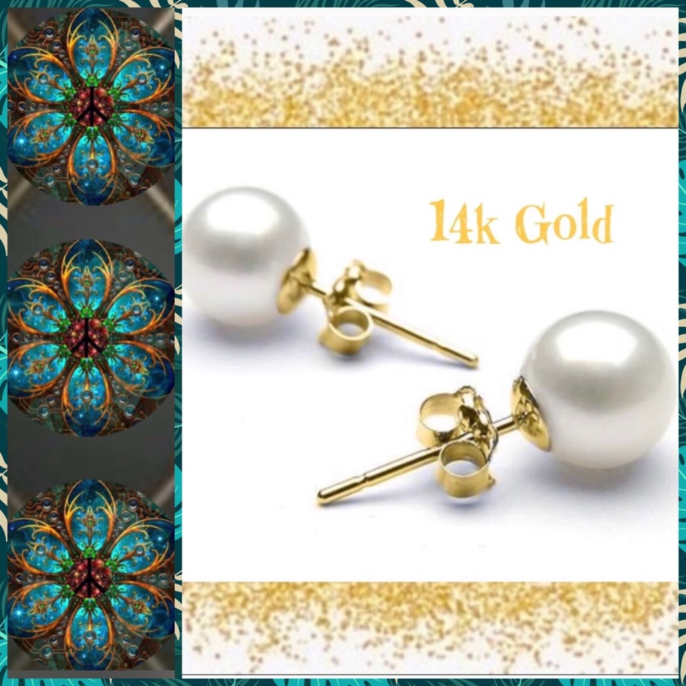 ⚜️•🏆HP🏆• 14kt Gold Genuine Pearl Stud Earring